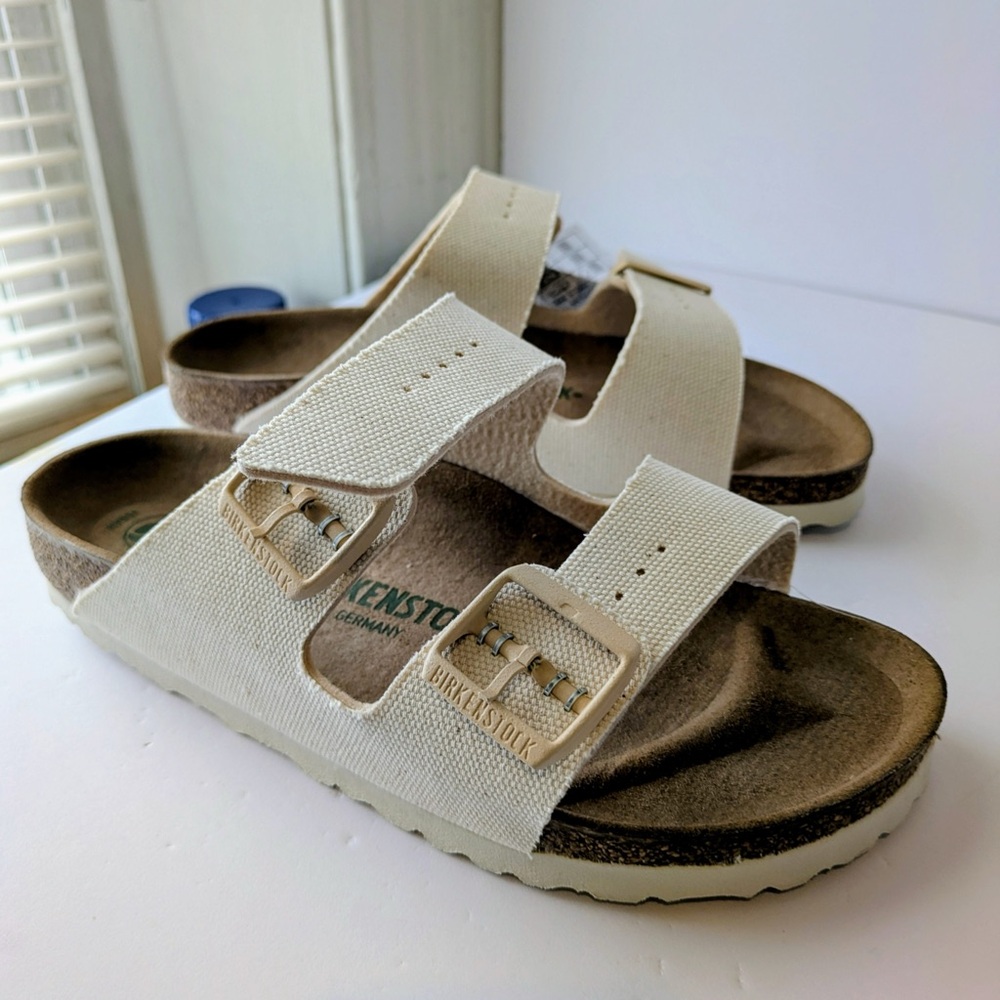 Birkenstock Arizona Canvas Egg Shell Sandals